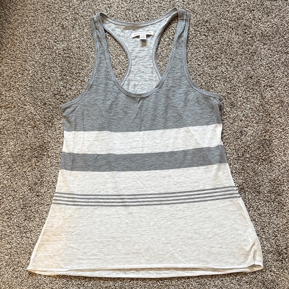 Gray and White Striped Women's Tank Top